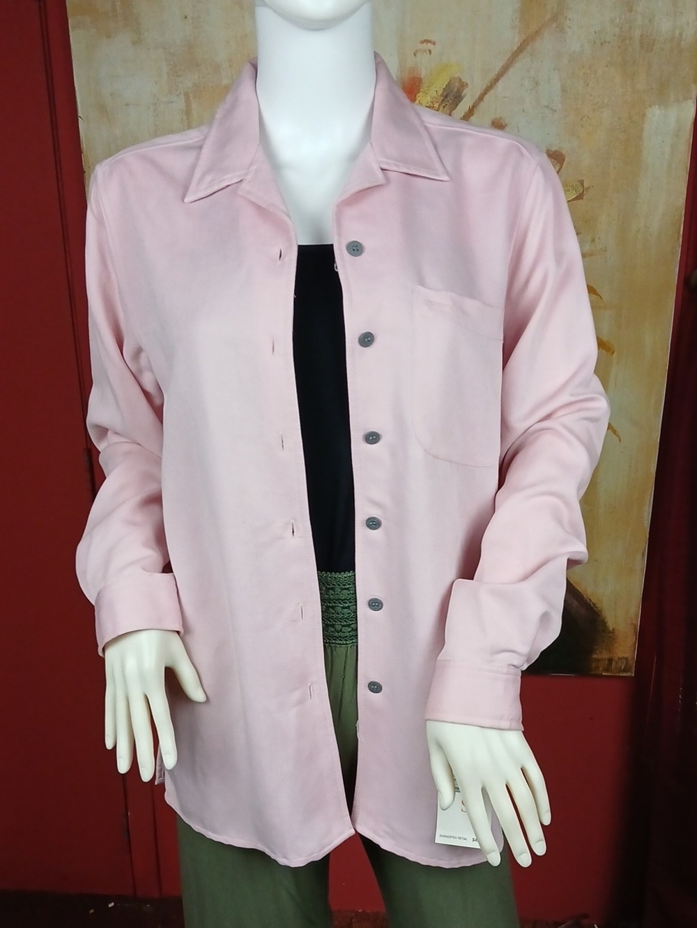 NWT Villager Sport Liz Claiborne Pink Button Front Shirt Jacket